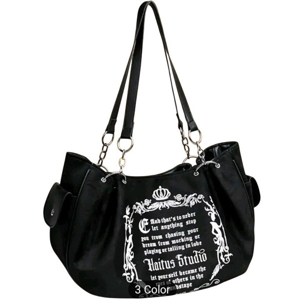 NEW Shoulder Bag Women Large Black Gothic Velvet Graphic Y2K Grunge Witchy NWOT